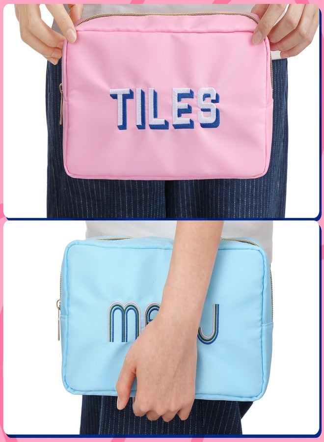 SilTriangle 2 Pcs Empty Mahjong Tile Bag American Blue Pink Mahjong Case Nylon Waterproof Zippered Storage Tile Holder Rack Bag for Game Party Gift Travel, Case Only - Image 4